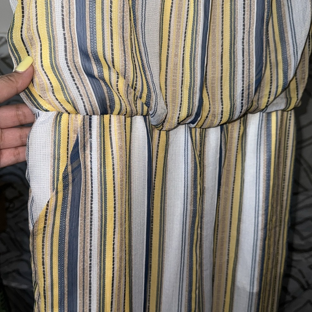 TACERA- Yellow and blue stripe Jumpsuit Size Large (Petite) - Picture 12 of 13